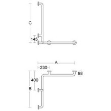 PBA Duschhandlauf 760mm mit Brausehalterstange Links E-Stahl satiniert