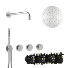 Herzbach MODUL7 PUSH Thermostat SET P-RB250 mit Regenbrause und Stabhandbrause Edelstahl gebürstet